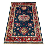 26995-Kazak Hand-Knotted/Handmade Afghan Rug/Carpet Tribal/Nomadic Authentic/ Size: 4'8" x 3'2"