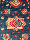 26995-Kazak Hand-Knotted/Handmade Afghan Rug/Carpet Tribal/Nomadic Authentic/ Size: 4'8" x 3'2"