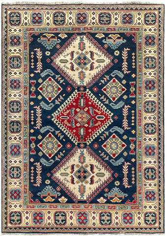 26908-Kazak Hand-Knotted/Handmade Afghan Rug/Carpet Tribal/Nomadic Authentic/ Size: 8'3" x 5'10"