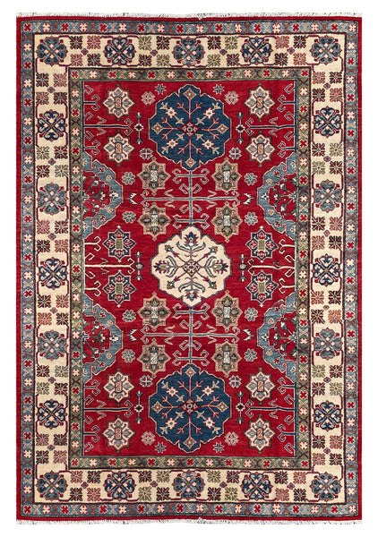 26928-Kazak Hand-Knotted/Handmade Afghan Rug/Carpet Tribal/Nomadic Authentic/ Size: 8'7" x 6'0"