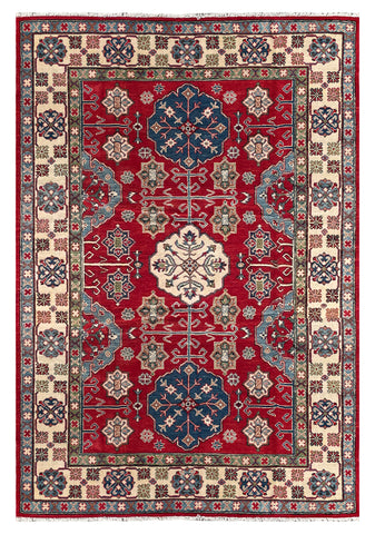 26928-Kazak Hand-Knotted/Handmade Afghan Rug/Carpet Tribal/Nomadic Authentic/ Size: 8'7" x 6'0"