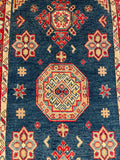 26994-Kazak Hand-Knotted/Handmade Afghan Rug/Carpet Tribal/Nomadic Authentic/ Size: 4'7" x 2'8"