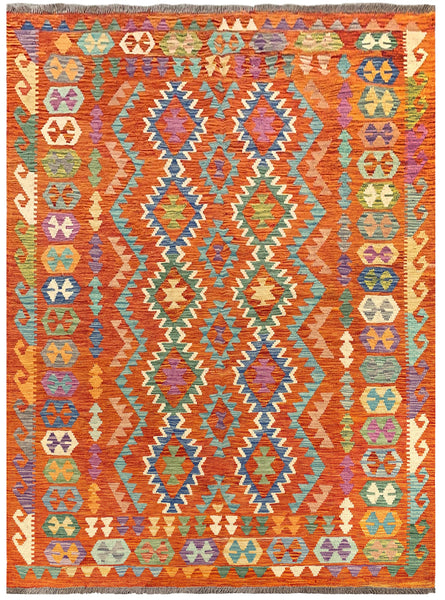 27026- Kelim Hand-Woven/Flat Weaved/Handmade Afghan /Carpet Tribal/Nomadic Authentic/Size: 7'7" x 5'7"