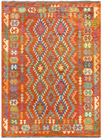 27026- Kelim Hand-Woven/Flat Weaved/Handmade Afghan /Carpet Tribal/Nomadic Authentic/Size: 7'7" x 5'7"