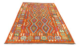 27026- Kelim Hand-Woven/Flat Weaved/Handmade Afghan /Carpet Tribal/Nomadic Authentic/Size: 7'7" x 5'7"