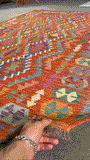 27026- Kelim Hand-Woven/Flat Weaved/Handmade Afghan /Carpet Tribal/Nomadic Authentic/Size: 7'7" x 5'7"