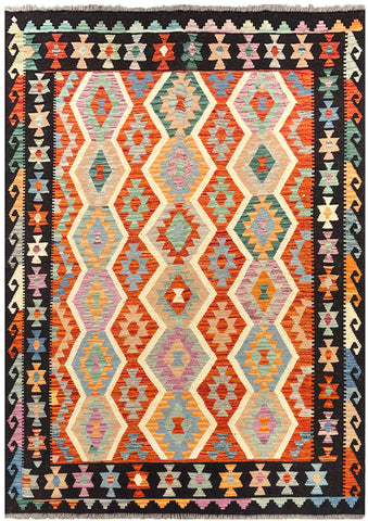 26960- Kelim Hand-Woven/Flat Weaved/Handmade Afghan /Carpet Tribal/Nomadic Authentic/Size: 8'1" x 5'7"