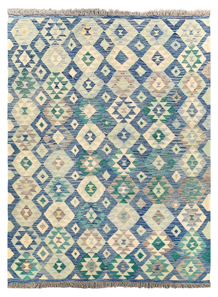 26932- Kelim Hand-Woven/Flat Weaved/Handmade Afghan /Carpet Tribal/Nomadic Authentic/Size: 7'7" x 5'7"