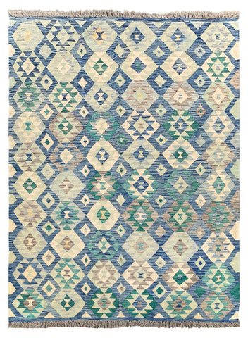 26932- Kelim Hand-Woven/Flat Weaved/Handmade Afghan /Carpet Tribal/Nomadic Authentic/Size: 7'7" x 5'7"