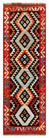 26938- Kelim Hand-Woven/Flat Weaved/Handmade Afghan /Carpet Tribal/Nomadic Authentic/Size: 6'7" x 2'2"