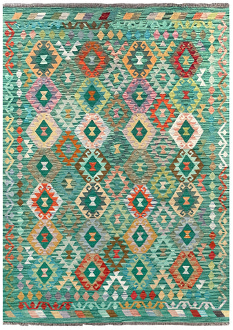 26957- Kelim Hand-Woven/Flat Weaved/Handmade Afghan /Carpet Tribal/Nomadic Authentic/Size: 7'9" x 5'6"