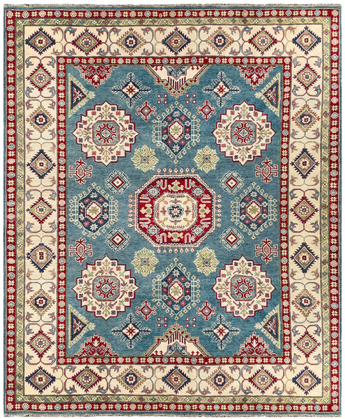 26987-Kazak Hand-Knotted/Handmade Afghan Rug/Carpet Tribal/Nomadic Authentic/ Size: 9'9" x 8'2"