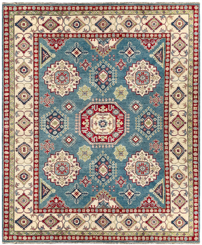 26987-Kazak Hand-Knotted/Handmade Afghan Rug/Carpet Tribal/Nomadic Authentic/ Size: 9'9" x 8'2"