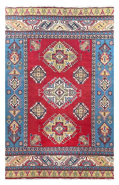 26931-Kazak Hand-Knotted/Handmade Afghan Rug/Carpet Tribal/Nomadic Authentic/ Size: 9'1" x 6'7"
