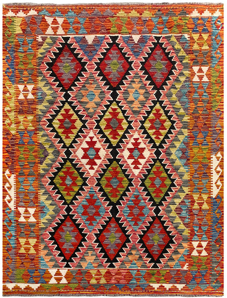 26975- Kelim Hand-Woven/Flat Weaved/Handmade Afghan /Carpet Tribal/Nomadic Authentic/Size: 6'2" x 4'8"