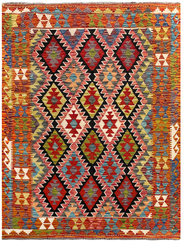 26975- Kelim Hand-Woven/Flat Weaved/Handmade Afghan /Carpet Tribal/Nomadic Authentic/Size: 6'2" x 4'8"