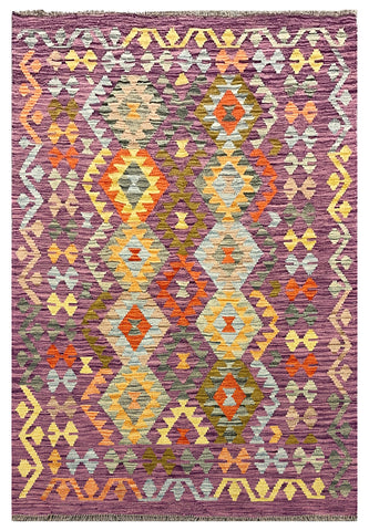 25930- Kelim Hand-Woven/Flat Weaved/Handmade Afghan /Carpet Tribal/Nomadic Authentic/Size: 6'1" x 4'2"