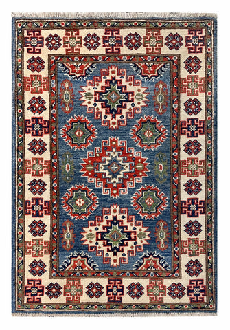 27124-Kazak Hand-Knotted/Handmade Afghan Rug/Carpet Tribal/Nomadic Authentic/ Size: 4'0" x 2'9"