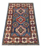 27124-Kazak Hand-Knotted/Handmade Afghan Rug/Carpet Tribal/Nomadic Authentic/ Size: 4'0" x 2'9"