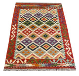 25901- Kelim Hand-Woven/Flat Weaved/Handmade Afghan /Carpet Tribal/Nomadic Authentic/Size: 4'0" x 2'9"