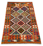 25854- Kelim Hand-Woven/Flat Weaved/Handmade Afghan /Carpet Tribal/Nomadic Authentic/Size: 4'0" x 2'7"