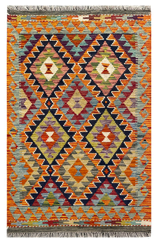 25895- Kelim Hand-Woven/Flat Weaved/Handmade Afghan /Carpet Tribal/Nomadic Authentic/Size: 4'2" x 2'8"