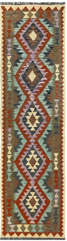 25954- Kelim Hand-Woven/Flat Weaved/Handmade Afghan /Carpet Tribal/Nomadic Authentic/Size: 9'10" x 2'8"