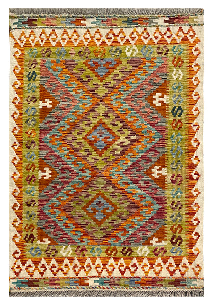 25898- Kelim Hand-Woven/Flat Weaved/Handmade Afghan /Carpet Tribal/Nomadic Authentic/Size: 4'2" x 2'9"
