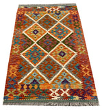 25899- Kelim Hand-Woven/Flat Weaved/Handmade Afghan /Carpet Tribal/Nomadic Authentic/Size: 4'3" x 2'8"