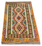25891- Kelim Hand-Woven/Flat Weaved/Handmade Afghan /Carpet Tribal/Nomadic Authentic/Size: 4'1" x 2'8"