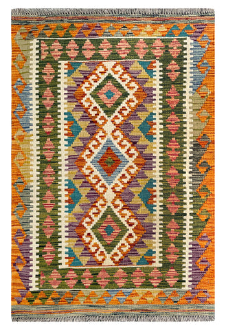 25891- Kelim Hand-Woven/Flat Weaved/Handmade Afghan /Carpet Tribal/Nomadic Authentic/Size: 4'1" x 2'8"