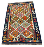 25890- Kelim Hand-Woven/Flat Weaved/Handmade Afghan /Carpet Tribal/Nomadic Authentic/Size: 4'1" x 2'7"