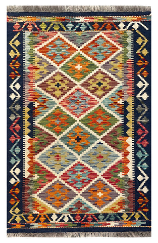 25890- Kelim Hand-Woven/Flat Weaved/Handmade Afghan /Carpet Tribal/Nomadic Authentic/Size: 4'1" x 2'7"