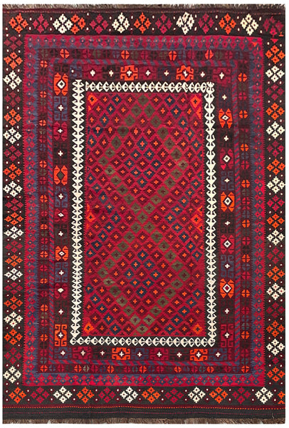 25820- Kelim Hand-Woven/Flat Weaved/Handmade Afghan /Carpet Tribal/Nomadic Authentic/Size: 9'11" x 6'9"