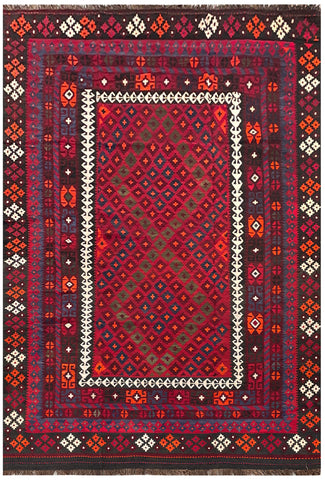 25820- Kelim Hand-Woven/Flat Weaved/Handmade Afghan /Carpet Tribal/Nomadic Authentic/Size: 9'11" x 6'9"