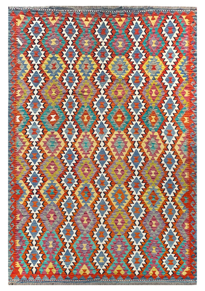25904- Kelim Hand-Woven/Flat Weaved/Handmade Afghan /Carpet Tribal/Nomadic Authentic/Size: 9'8" x 6'9"
