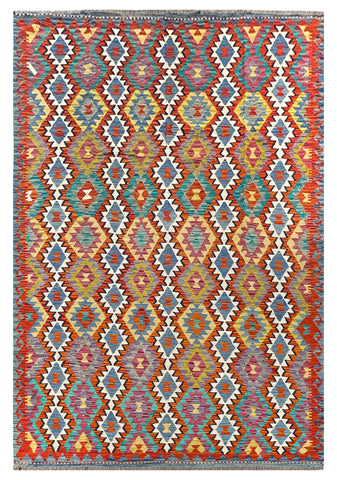 25904- Kelim Hand-Woven/Flat Weaved/Handmade Afghan /Carpet Tribal/Nomadic Authentic/Size: 9'8" x 6'9"