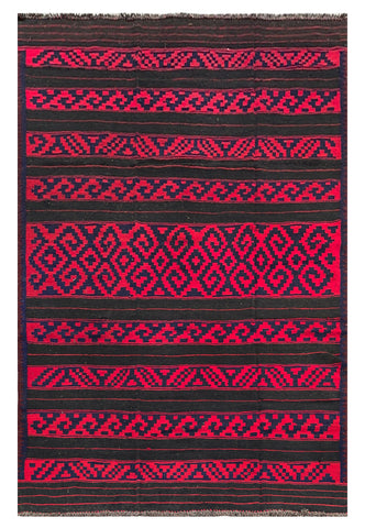 25818- Kelim Hand-Woven/Flat Weaved/Handmade Afghan /Carpet Tribal/Nomadic Authentic/Size: 11'10" x 6'11"