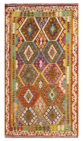 25950- Kelim Hand-Woven/Flat Weaved/Handmade Afghan /Carpet Tribal/Nomadic Authentic/Size: 7'1" x 3'11"
