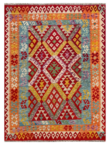 25918- Kelim Hand-Woven/Flat Weaved/Handmade Afghan /Carpet Tribal/Nomadic Authentic/Size: 5'10" x 4'4"