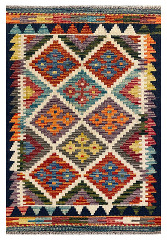 26028- Kelim Hand-Woven/Flat Weaved/Handmade Afghan /Carpet Tribal/Nomadic Authentic/Size: 2'11" x 2'0"