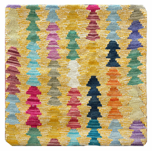 23271 - Kelim Hand-Woven/Flat Weaved/Handmade Afghan Kelim Pillow Cover/Carpet Tribal/Nomadic Authentic/Size: 1'8" x 1'8"/51cm x 51cm