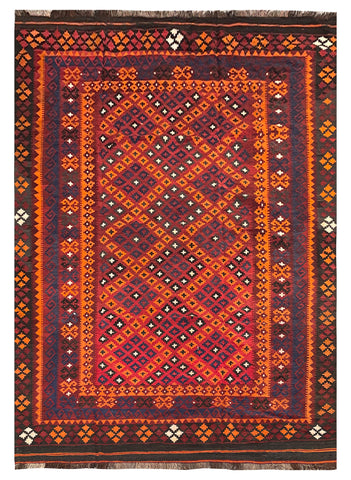 25816- Kelim Hand-Woven/Flat Weaved/Handmade Afghan /Carpet Tribal/Nomadic Authentic/Size: 9'6" x 6'9"