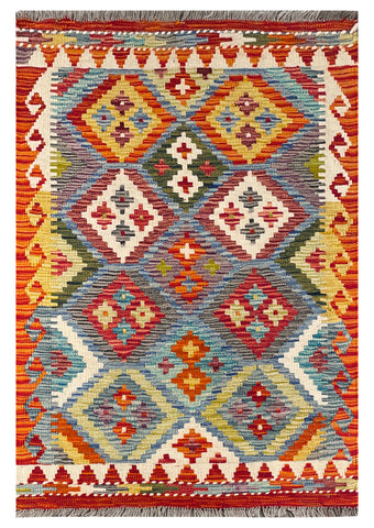 25879- Kelim Hand-Woven/Flat Weaved/Handmade Afghan /Carpet Tribal/Nomadic Authentic/Size: 4'0" x 2'8"