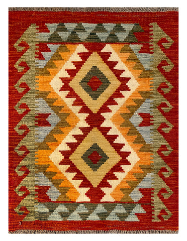26042- Kelim Hand-Woven/Flat Weaved/Handmade Afghan /Carpet Tribal/Nomadic Authentic/Size: 2'11" x 2'0"