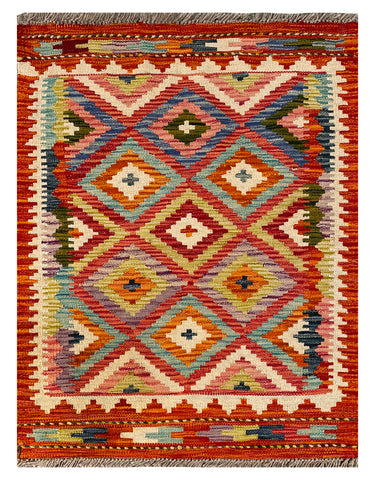 26046- Kelim Hand-Woven/Flat Weaved/Handmade Afghan /Carpet Tribal/Nomadic Authentic/Size: 3'2" x 2'4"