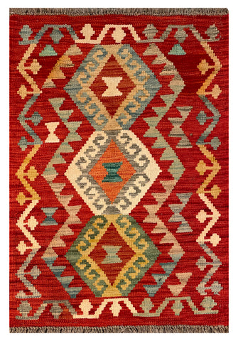 26047- Kelim Hand-Woven/Flat Weaved/Handmade Afghan /Carpet Tribal/Nomadic Authentic/Size: 3'1" x 2'1"