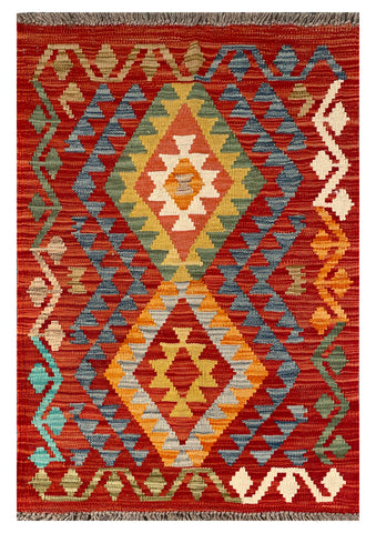 26053- Kelim Hand-Woven/Flat Weaved/Handmade Afghan /Carpet Tribal/Nomadic Authentic/Size: 2'11" x 2'0"