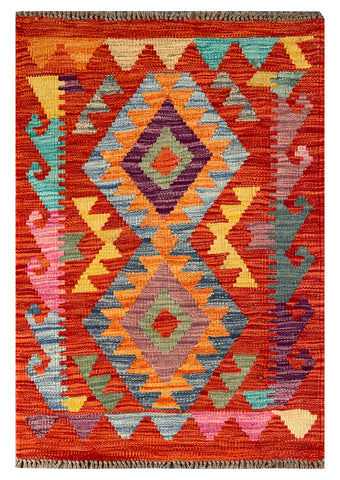 26057- Kelim Hand-Woven/Flat Weaved/Handmade Afghan /Carpet Tribal/Nomadic Authentic/Size: 3'0" x 2'1"