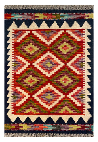 26060- Kelim Hand-Woven/Flat Weaved/Handmade Afghan /Carpet Tribal/Nomadic Authentic/Size: 2'11" x 2'0"